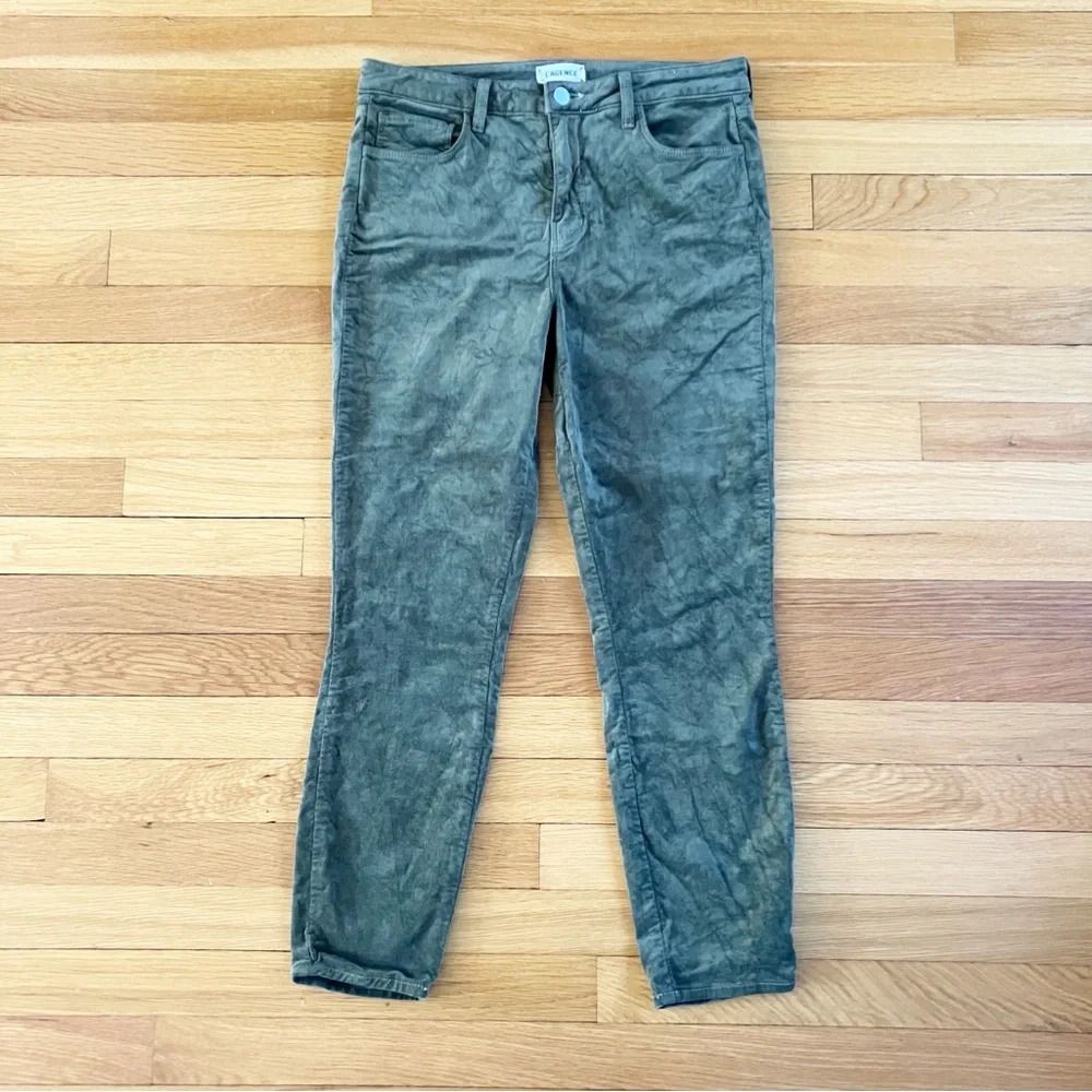 Lâagence Margot High Rise Ivy Green Velvet Stretch Denim Pants Size 28